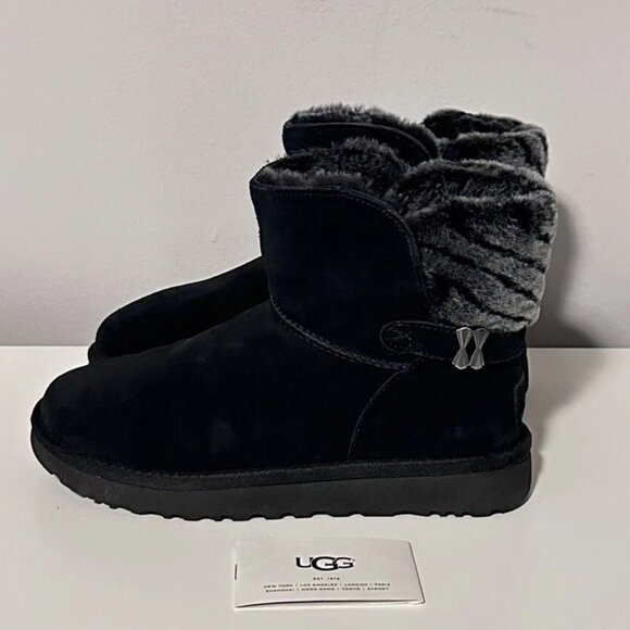 UGG Australia Adria Black Suede Sheepskin Boot 1013306 Women Size 4 - Picture 3 of 5